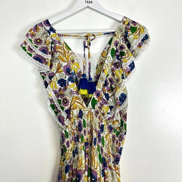 BAROK Paris Floral Ruffle Dress in White Size Small - Picture 8 of 9